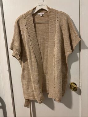 Isaac Mizrahi Beige Short-Sleeve Open Cardigan